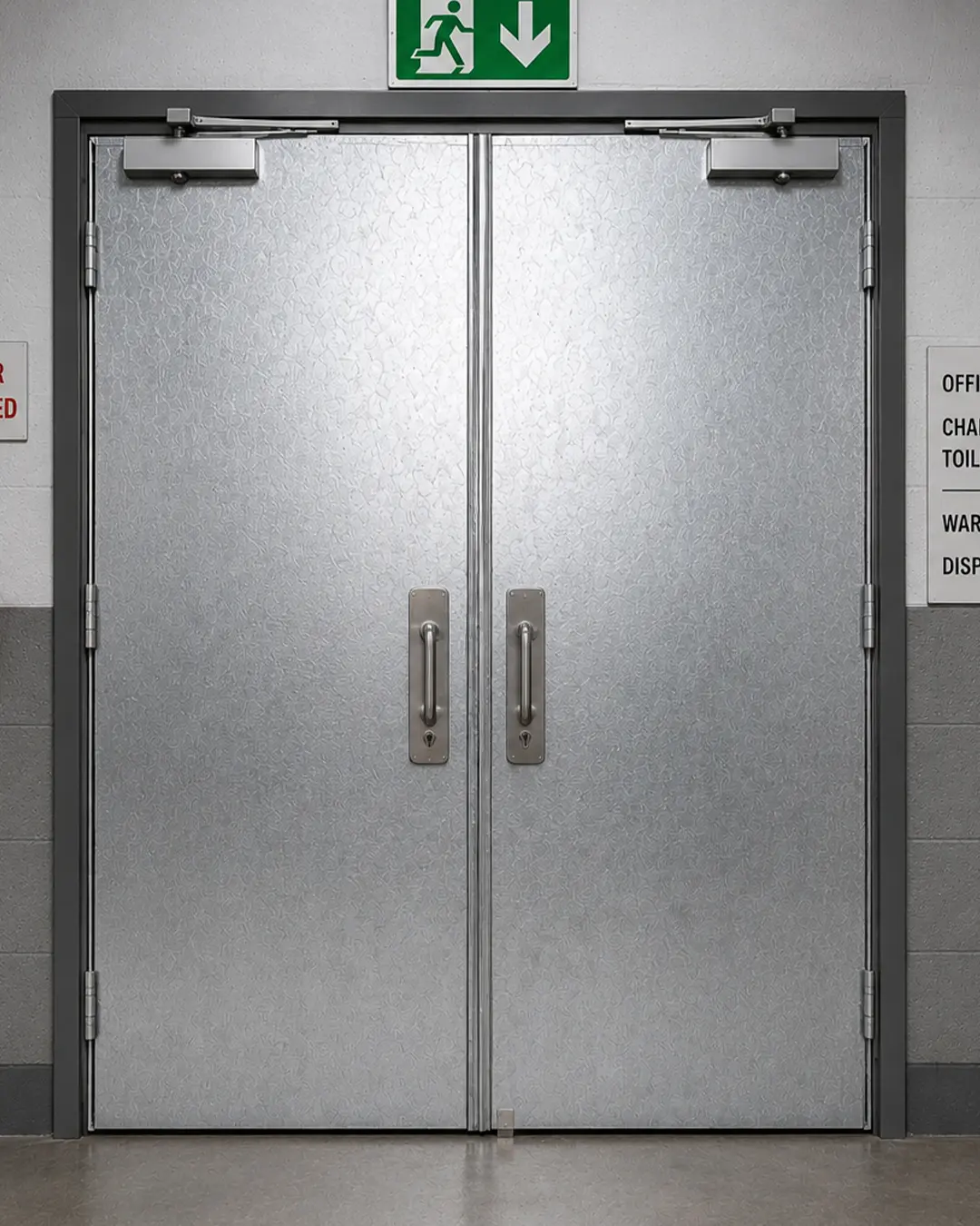 External galvanised Class E fire doors