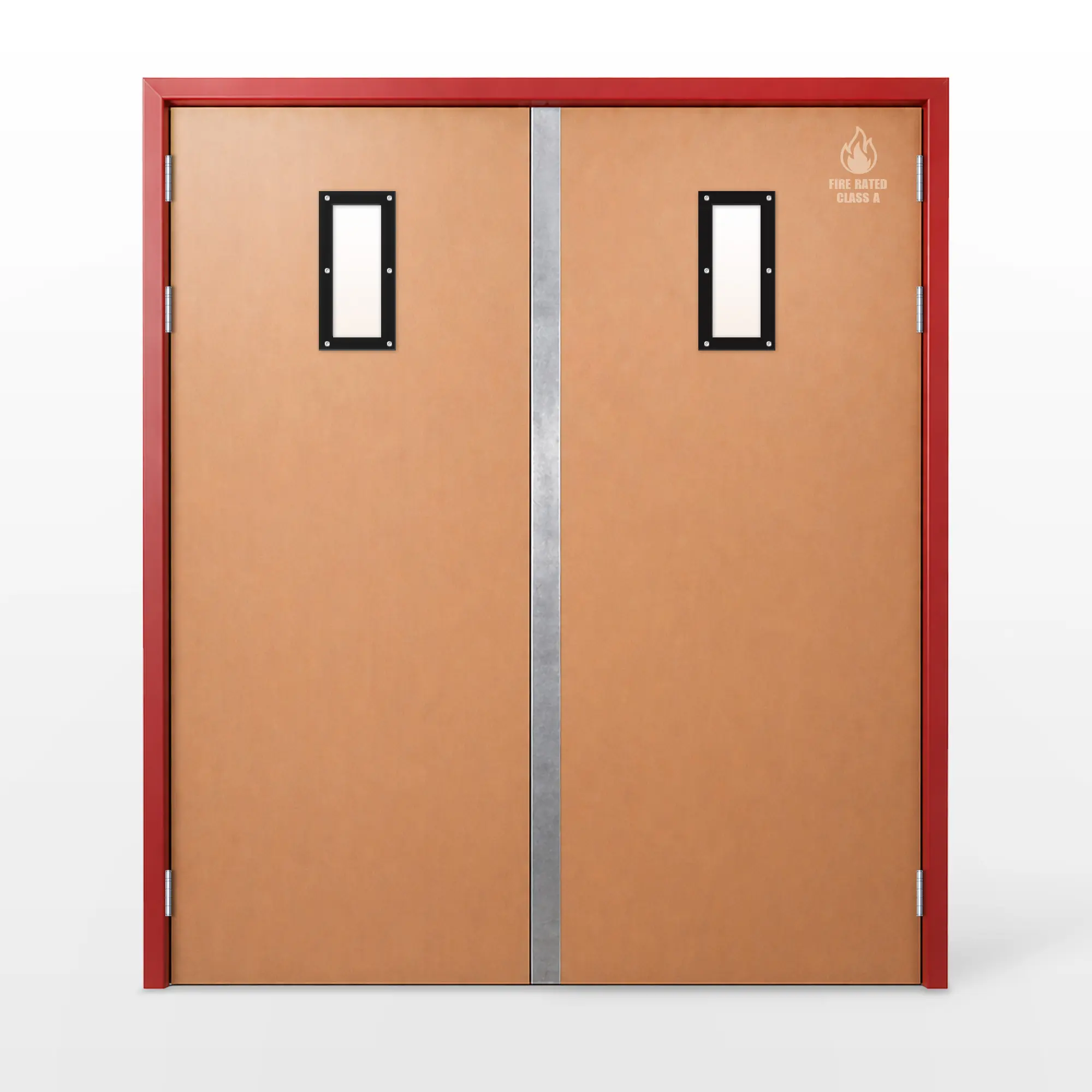 Class A Internal MDF Double Fire Door with 100x300mm viewing panels 1613x2032 prehung